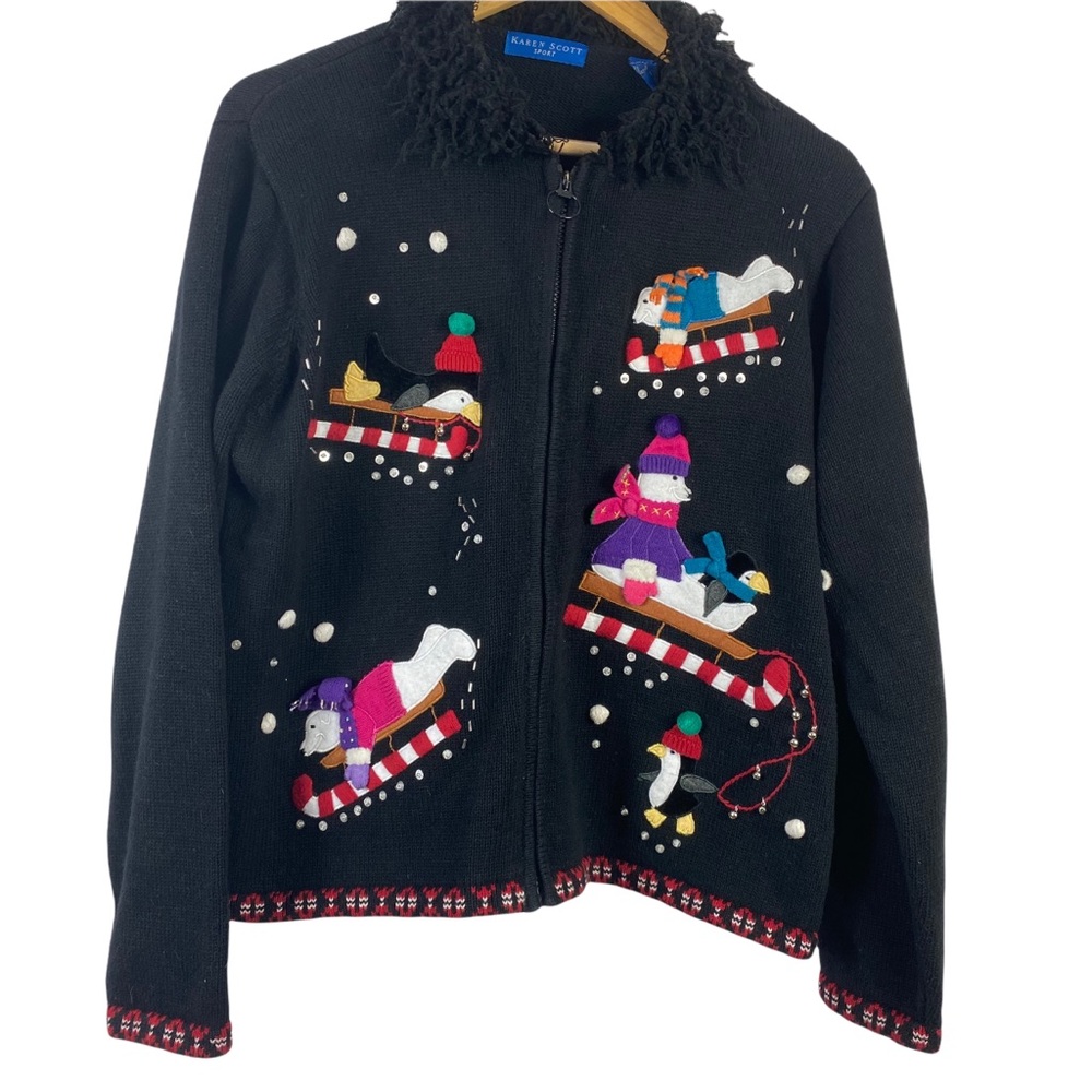 Karen Scott Sport Womens Ugly Christmas Sweater Cardigan Winter Ugly Sweater L - Picture 2 of 7